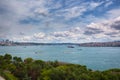 City and sea, Bosphorus sea strait. Boats and ships sail on the sea Royalty Free Stock Photo